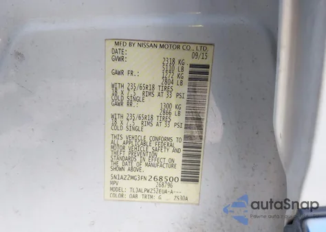 2015 Nissan Murano S from USA, damaged, VIN 5N1AZ2MG3FN268500